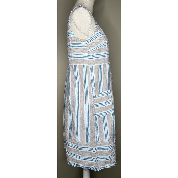 J Jill Love Linen womens dress sleeveless white brown blue striped shift size XS - Picture 5 of 12